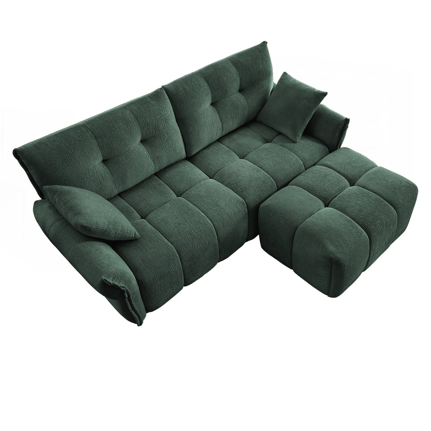 Modern Chenille Fabric 2-Seater Sofa with Ottoman