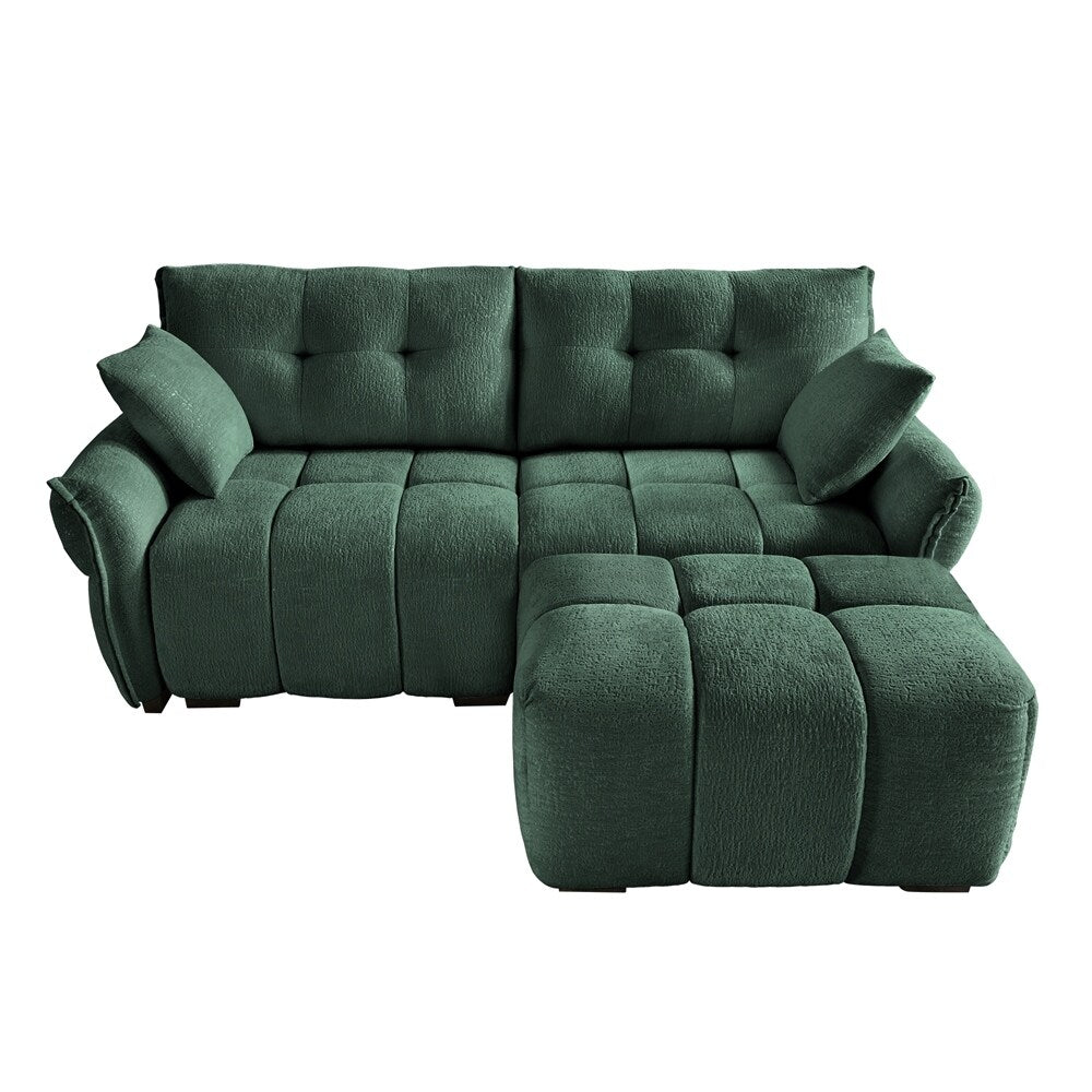 Modern Chenille Fabric 2-Seater Sofa with Ottoman