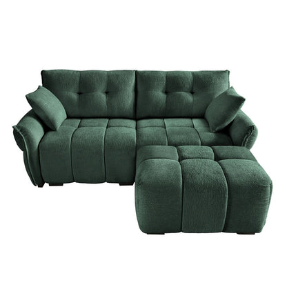 Modern Chenille Fabric 2-Seater Sofa with Ottoman