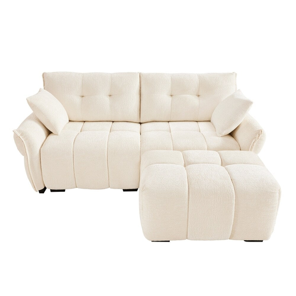 Modern Chenille Fabric 2-Seater Sofa with Ottoman