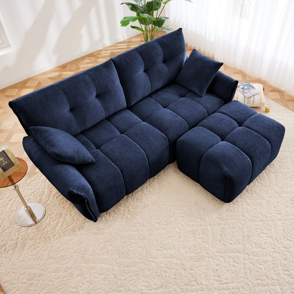 Modern Chenille Fabric 2-Seater Sofa with Ottoman