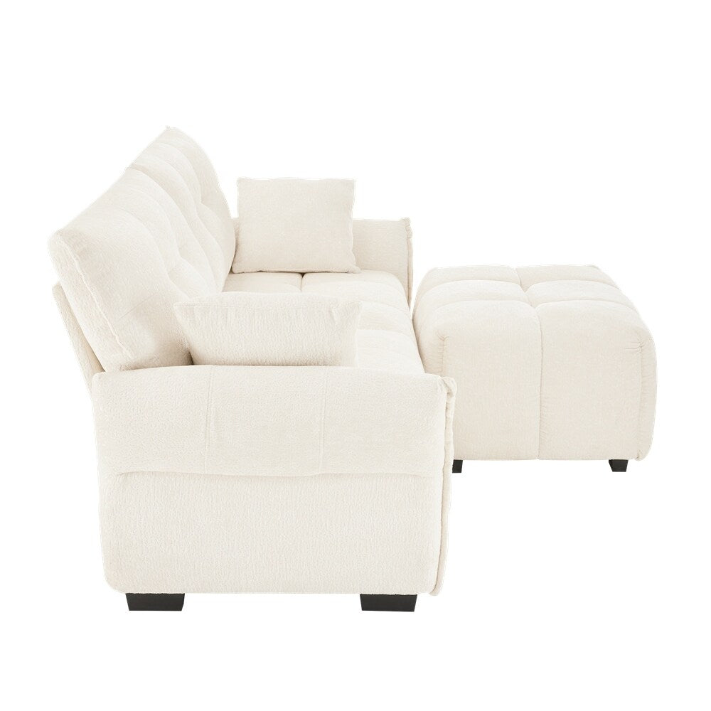 Modern Chenille Fabric 2-Seater Sofa with Ottoman
