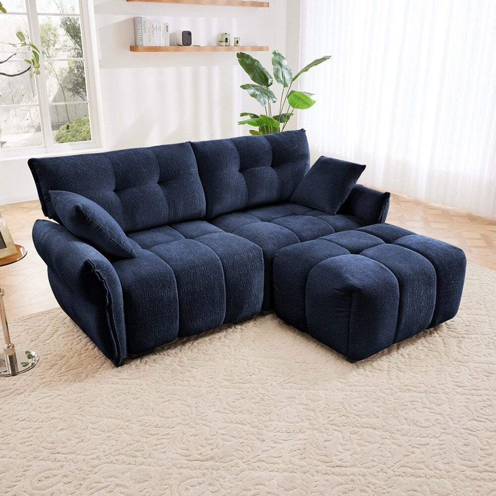 Modern Chenille Fabric 2-Seater Sofa with Ottoman