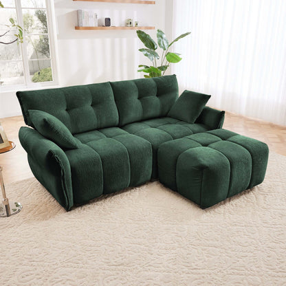 Modern Chenille Fabric 2-Seater Sofa with Ottoman