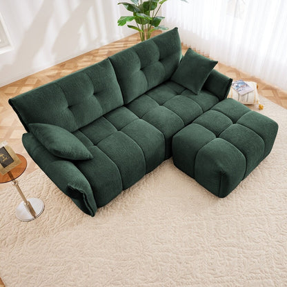 Modern Chenille Fabric 2-Seater Sofa with Ottoman