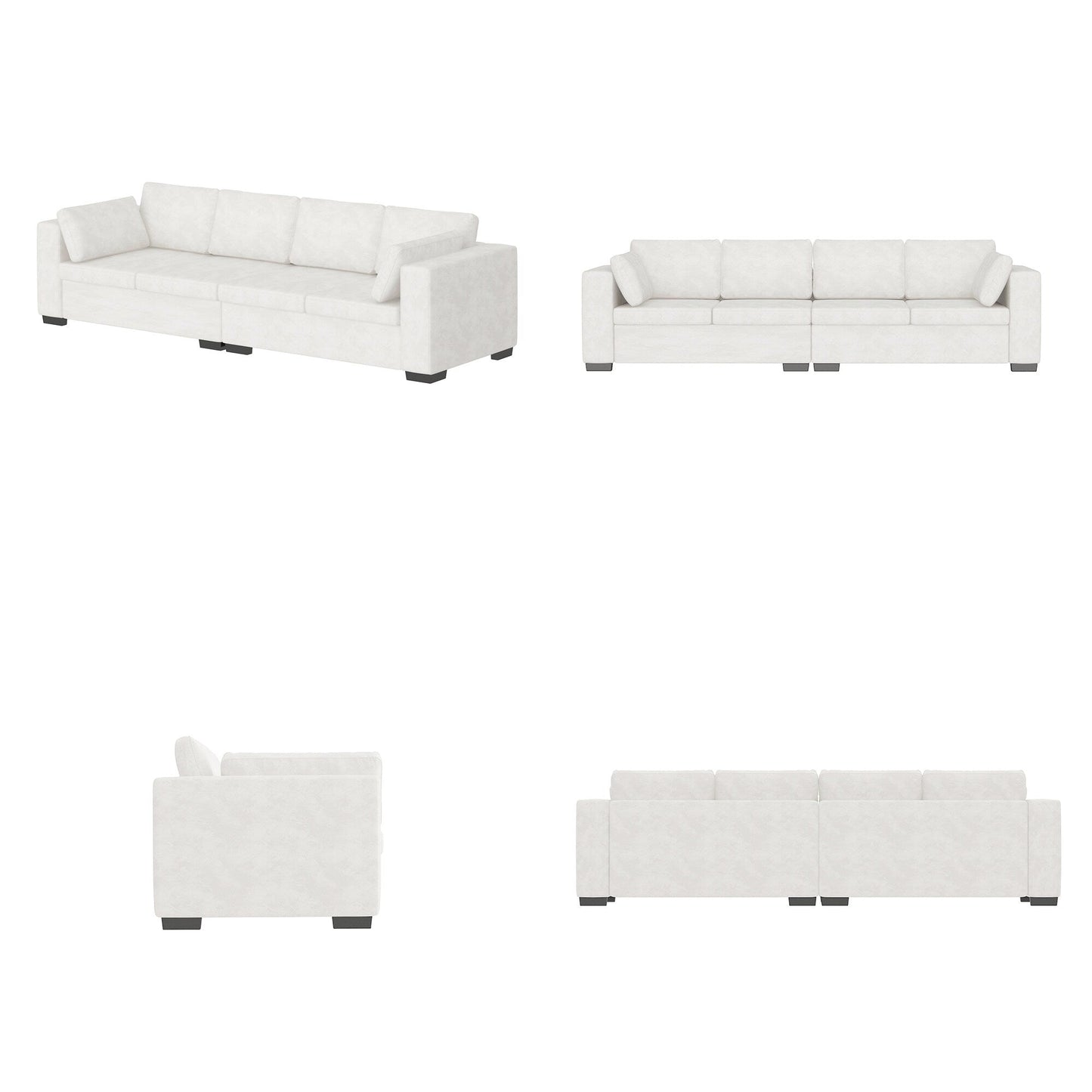 Modern Chenille Fabric 4-Seat Sofa Couch Off-White, Wood Frame, High Elastic Foam