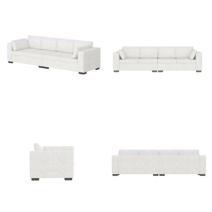 Modern Chenille Fabric 4-Seat Sofa Couch Off-White, Wood Frame, High Elastic Foam