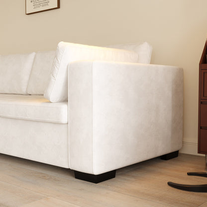 Modern Chenille Fabric 4-Seat Sofa Couch Off-White, Wood Frame, High Elastic Foam