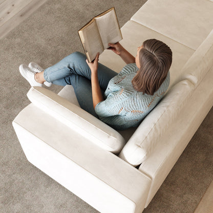Modern Chenille Fabric 4-Seat Sofa Couch Off-White, Wood Frame, High Elastic Foam