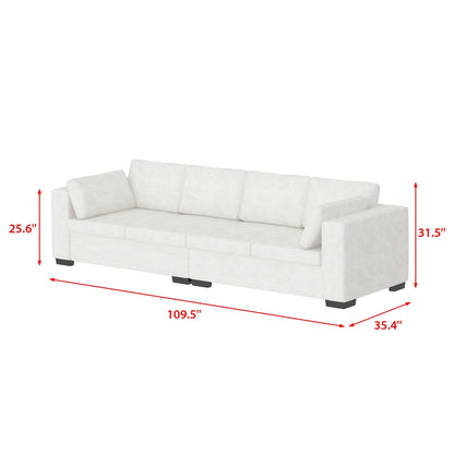 Modern Chenille Fabric 4-Seat Sofa Couch Off-White, Wood Frame, High Elastic Foam