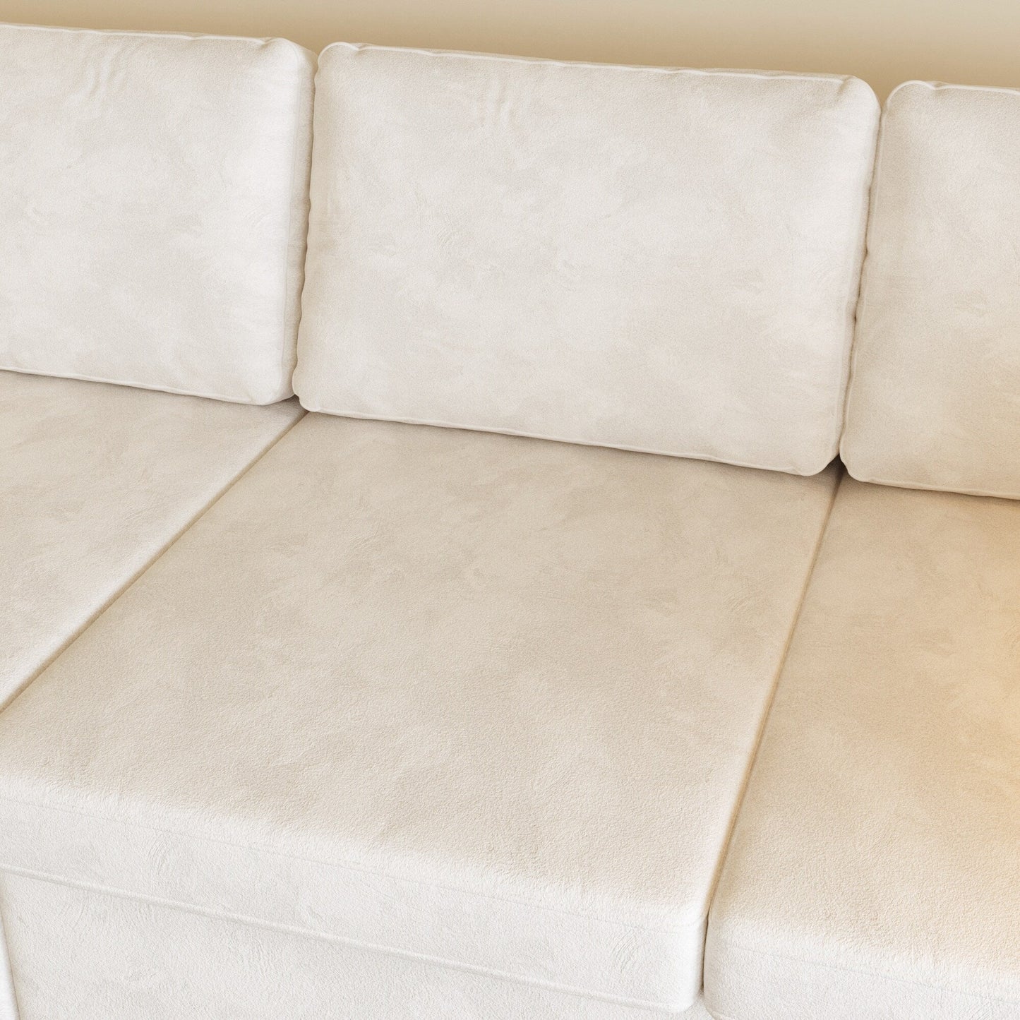Modern Chenille Fabric 4-Seat Sofa Couch Off-White, Wood Frame, High Elastic Foam