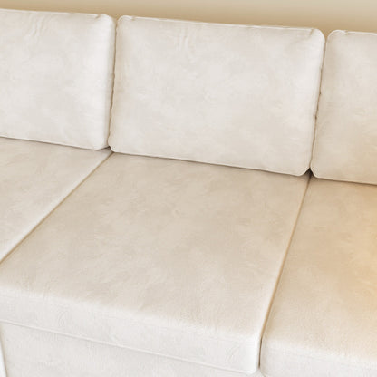 Modern Chenille Fabric 4-Seat Sofa Couch Off-White, Wood Frame, High Elastic Foam