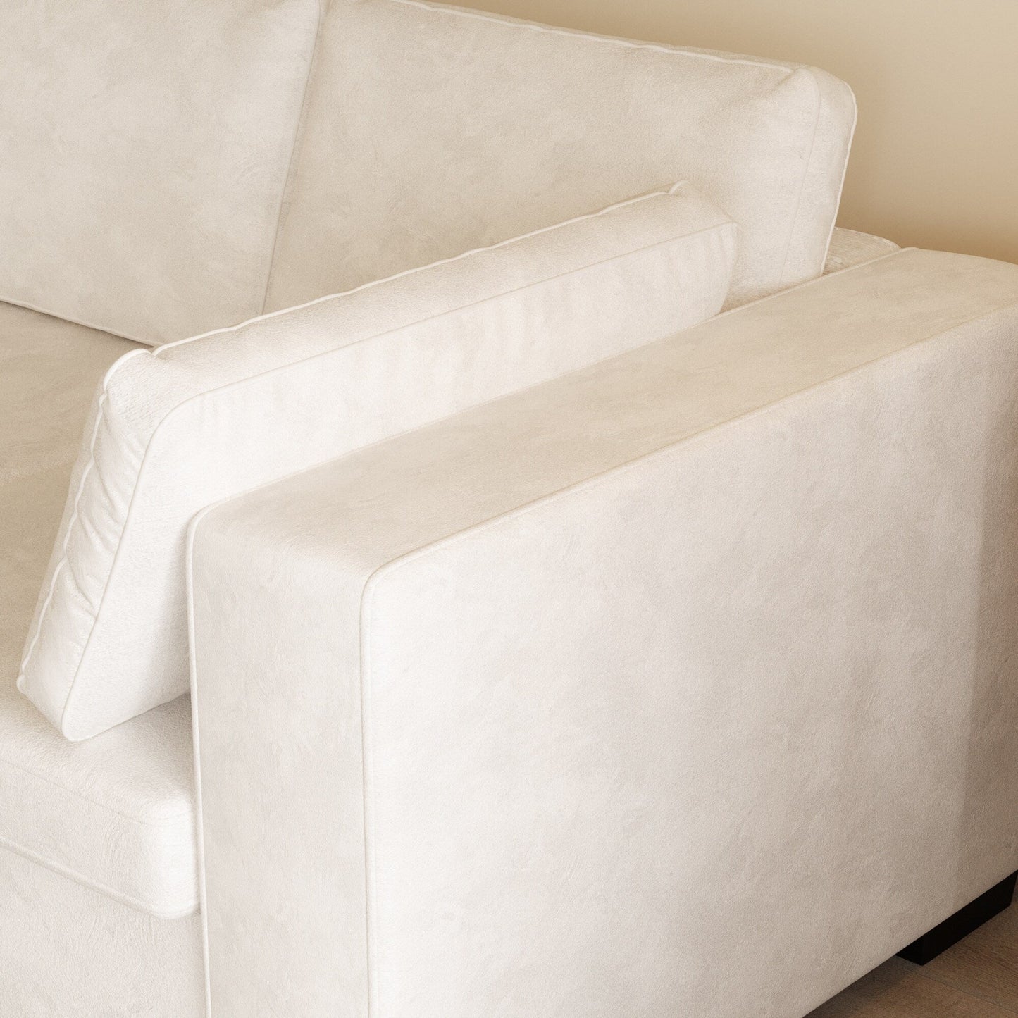 Modern Chenille Fabric 4-Seat Sofa Couch Off-White, Wood Frame, High Elastic Foam
