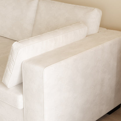 Modern Chenille Fabric 4-Seat Sofa Couch Off-White, Wood Frame, High Elastic Foam
