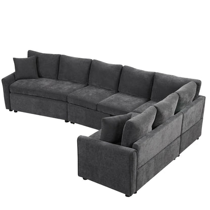 Modern Chenille L-Shaped Sectional Sofa with Pull-Out Bed, USB Charging Ports and Power Outlets for Living Room