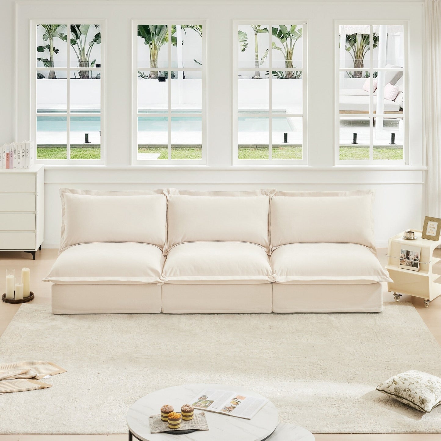 Modern Chenille Modular Armless 3-Seater Sofa Couch