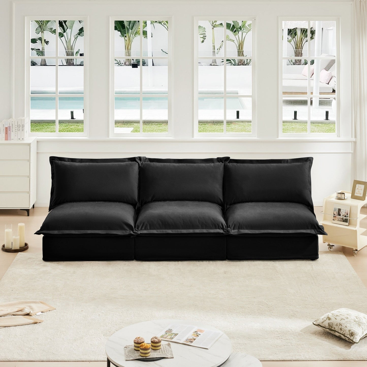 Modern Chenille Modular Armless 3-Seater Sofa Couch