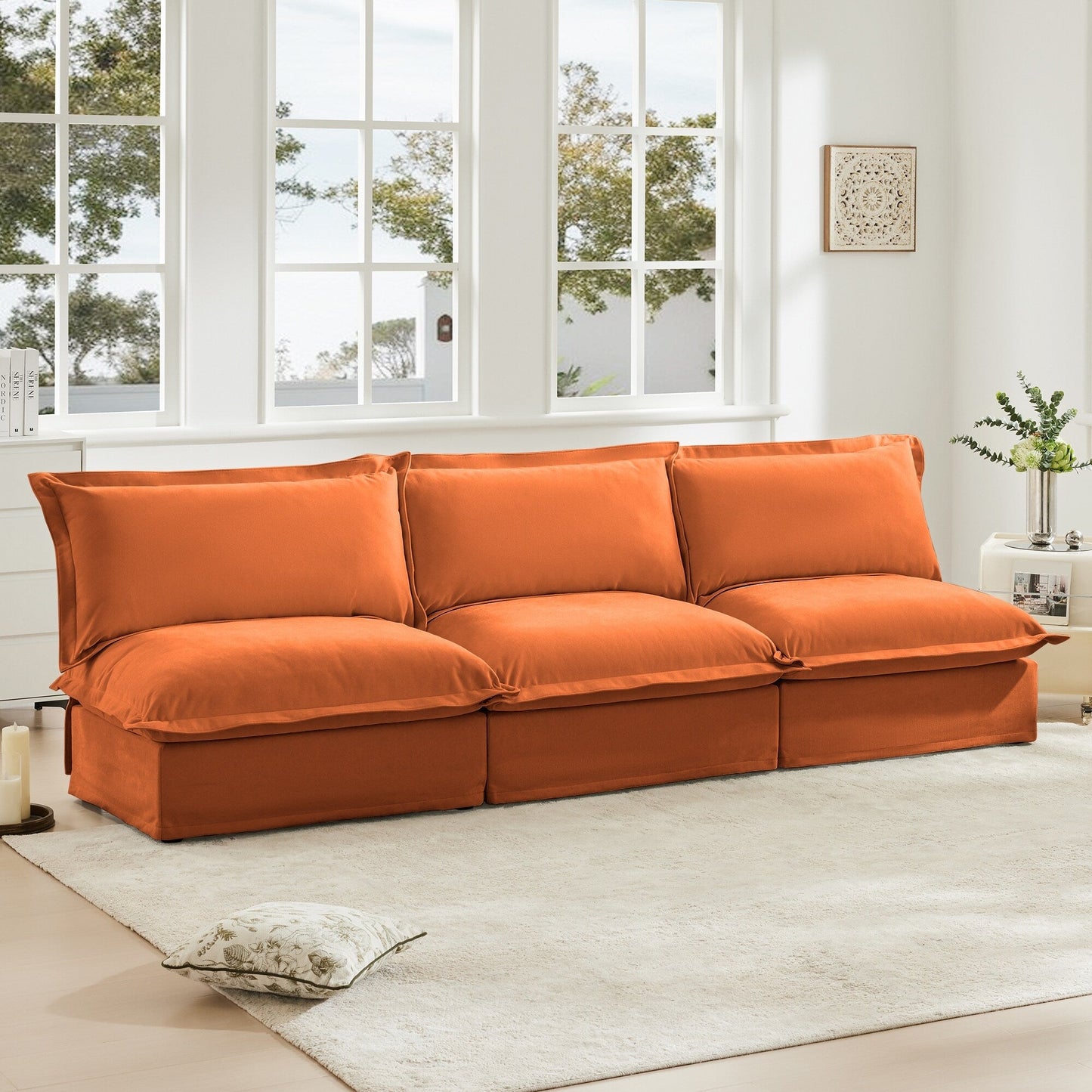 Modern Chenille Modular Armless 3-Seater Sofa Couch
