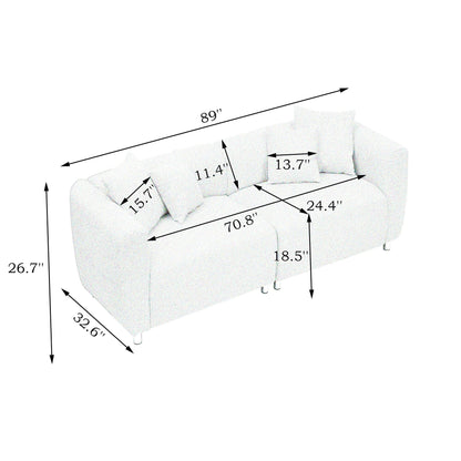 Modern Fashion Sofa 3 Seater Couch with Metal Legs, Solid Wood Frame, and 4 Pillows for Living Room, Apartment