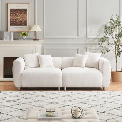 Modern Fashion Sofa 3 Seater Couch with Metal Legs, Solid Wood Frame, and 4 Pillows for Living Room, Apartment