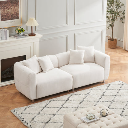 Modern Fashion Sofa 3 Seater Couch with Metal Legs, Solid Wood Frame, and 4 Pillows for Living Room, Apartment