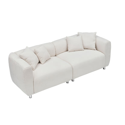 Modern Fashion Sofa 3 Seater Couch with Metal Legs, Solid Wood Frame, and 4 Pillows for Living Room, Apartment