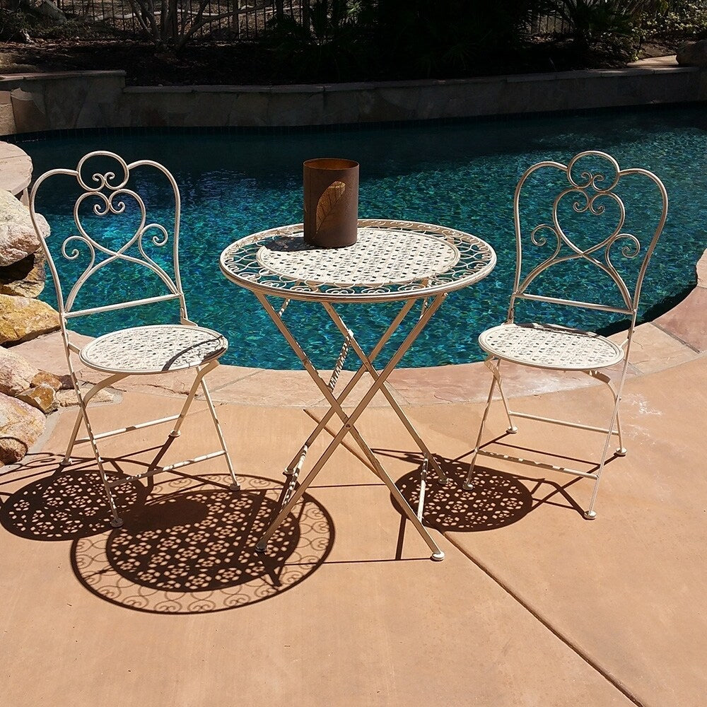 Modern Home Marseille Antiqued Iron 3pc Folding Bistro Set