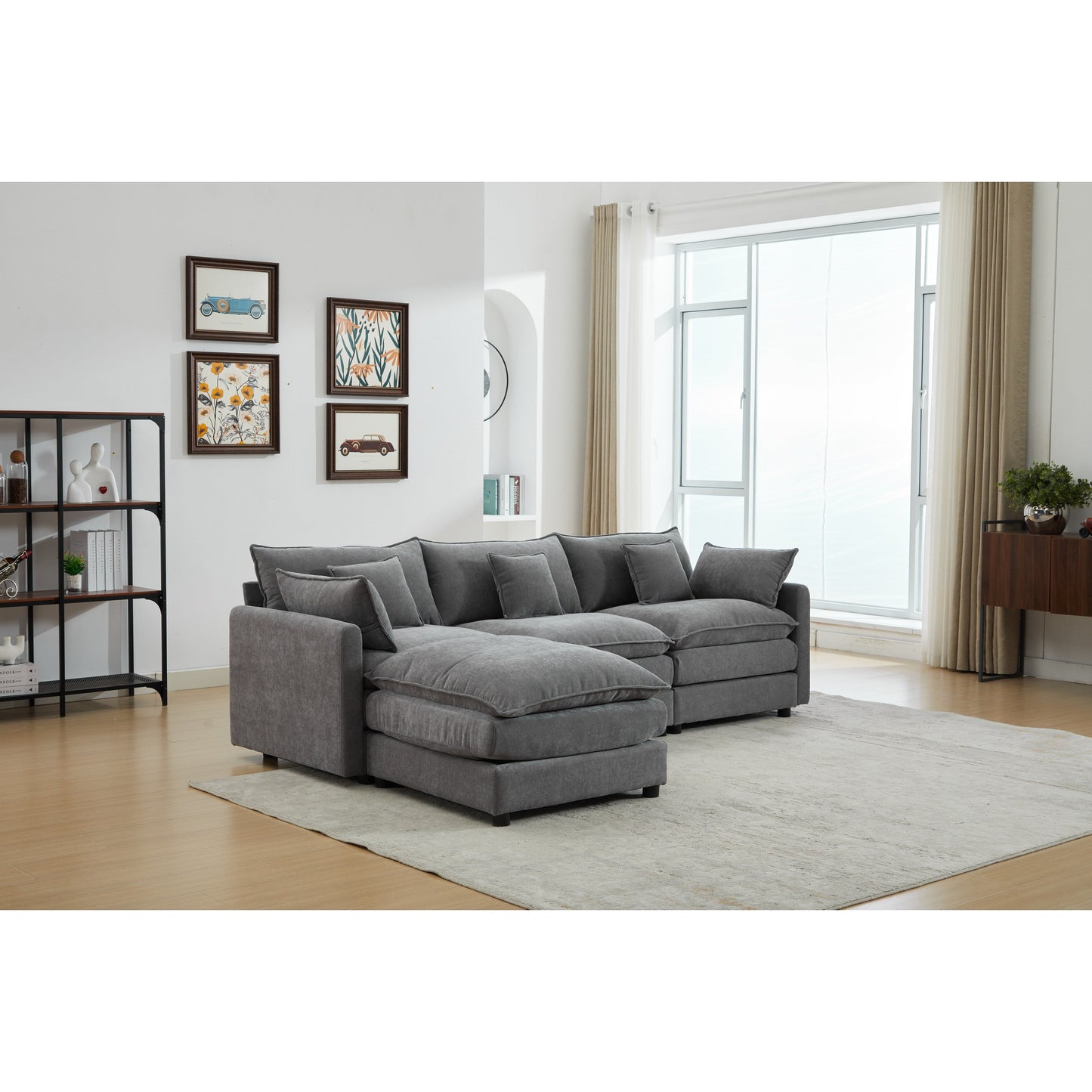 Modern L-Shaped 3-Seat Modular Sectional Sofa with Removable Ottoman for Living Room Apartment