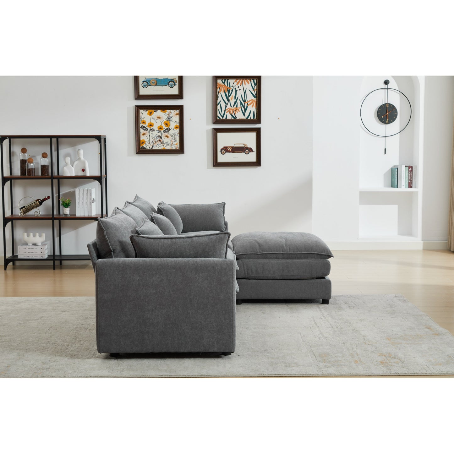Modern L-Shaped 3-Seat Modular Sectional Sofa with Removable Ottoman for Living Room Apartment