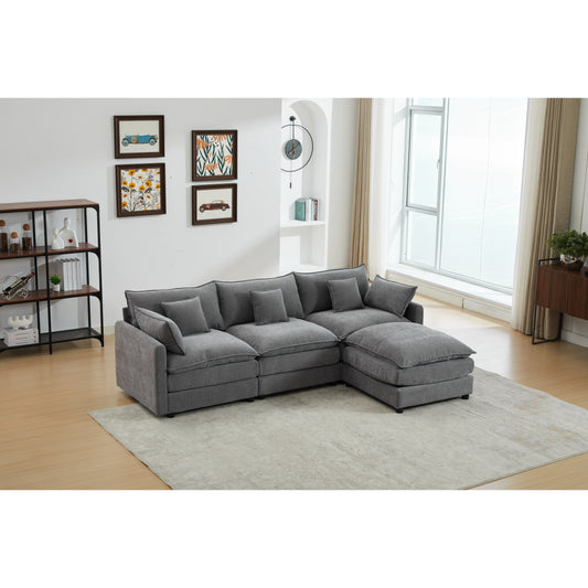 Modern L-Shaped 3-Seat Modular Sectional Sofa with Removable Ottoman for Living Room Apartment