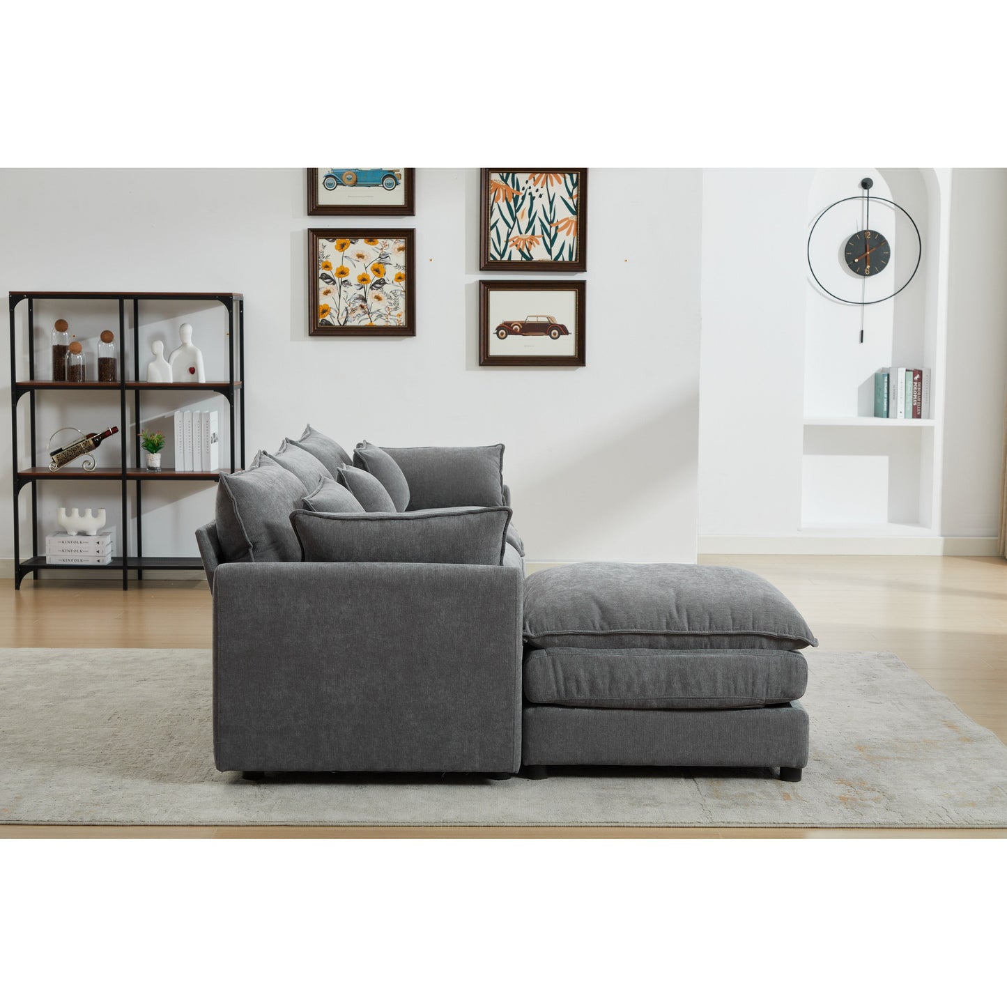 Modern L-Shaped 3-Seat Modular Sectional Sofa with Removable Ottoman for Living Room Apartment