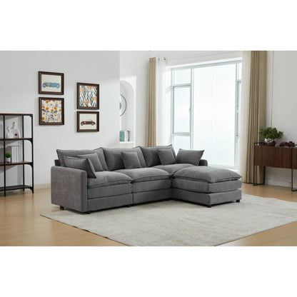 Modern L-Shaped 3-Seat Modular Sectional Sofa with Removable Ottoman for Living Room Apartment