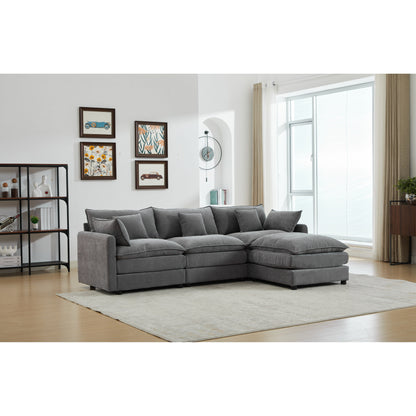 Modern L-Shaped 3-Seat Modular Sectional Sofa with Removable Ottoman for Living Room Apartment