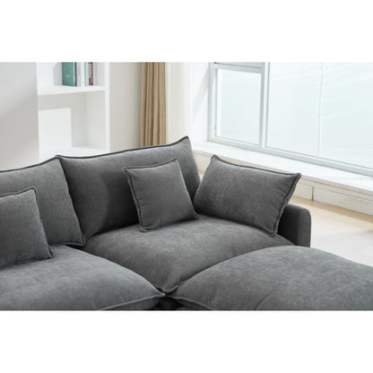 Modern L-Shaped 3-Seat Modular Sectional Sofa with Removable Ottoman for Living Room Apartment
