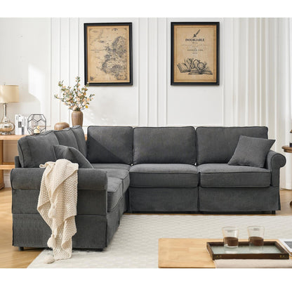 Modern L-Shaped 5-Seat Reversible Sectional Sofa Corner Couch with Rolled Arms for Living Room Apartment