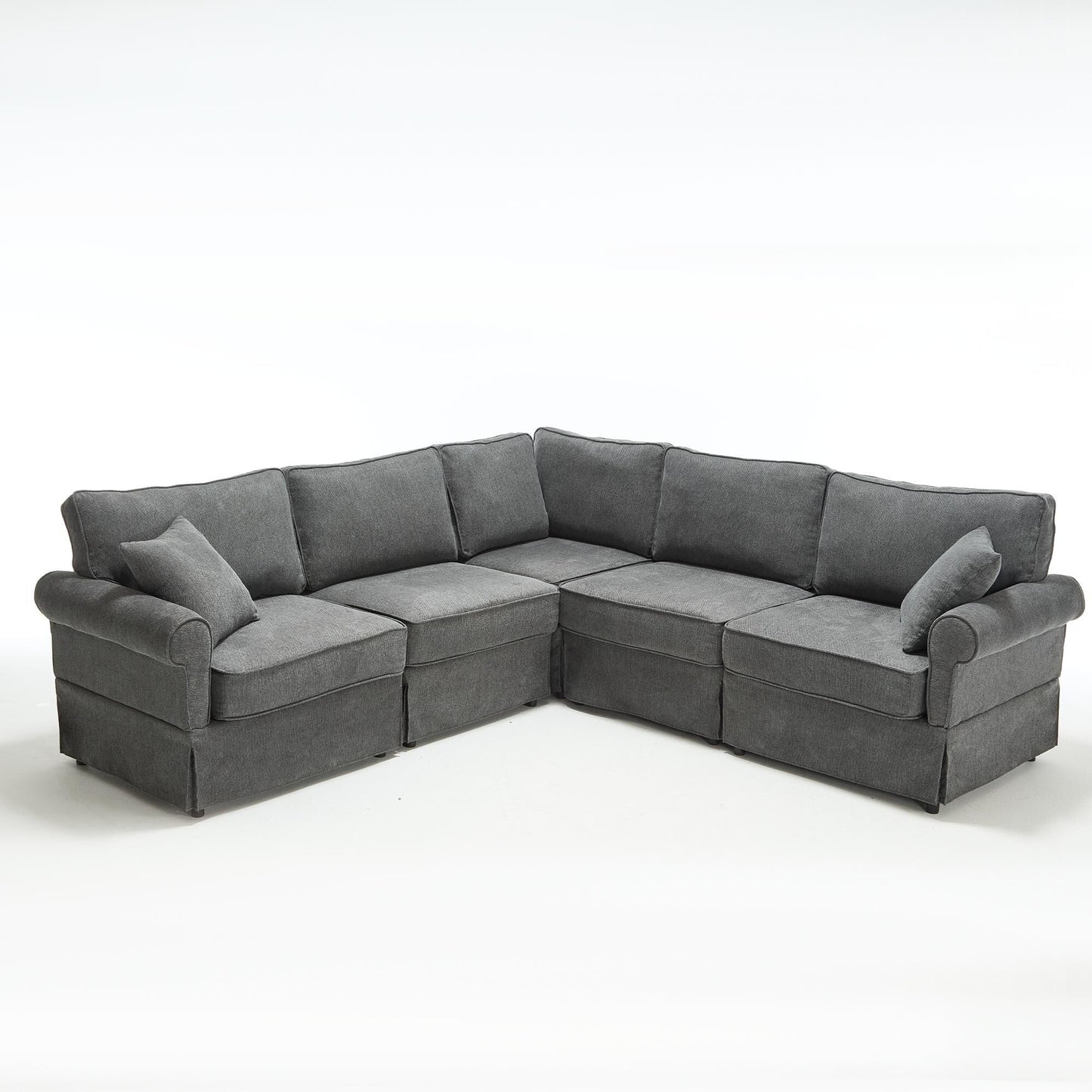 Modern L-Shaped 5-Seat Reversible Sectional Sofa Corner Couch with Rolled Arms for Living Room Apartment