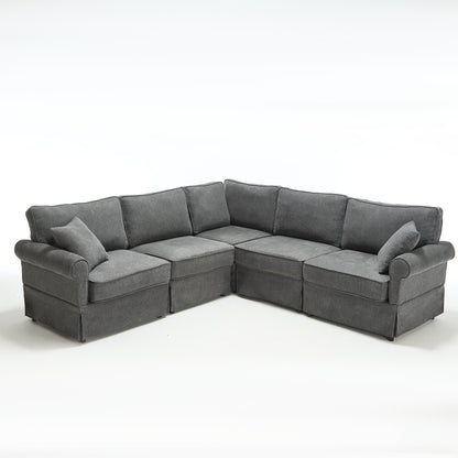 Modern L-Shaped 5-Seat Reversible Sectional Sofa Corner Couch with Rolled Arms for Living Room Apartment