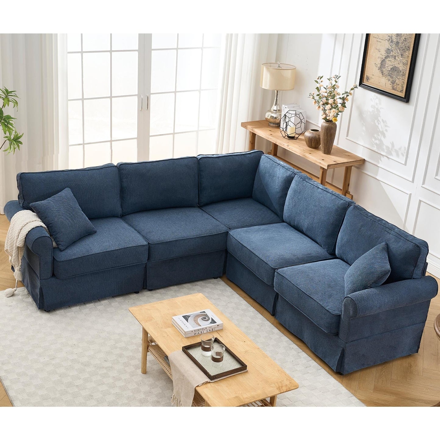Modern L-Shaped 5-Seat Reversible Sectional Sofa Corner Couch with Rolled Arms for Living Room Apartment