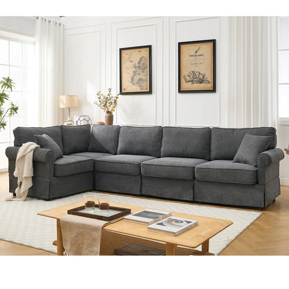 Modern L-Shaped 5-Seat Reversible Sectional Sofa Corner Couch with Rolled Arms for Living Room Apartment