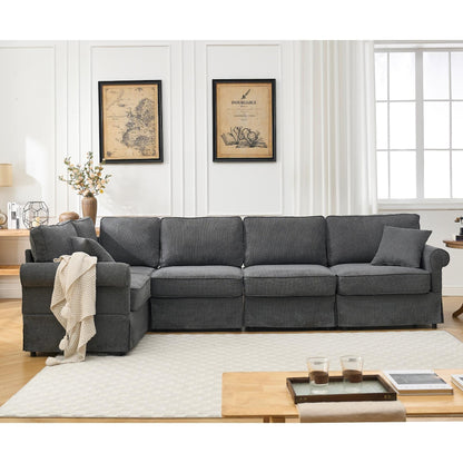 Modern L-Shaped 5-Seat Reversible Sectional Sofa Corner Couch with Rolled Arms for Living Room Apartment