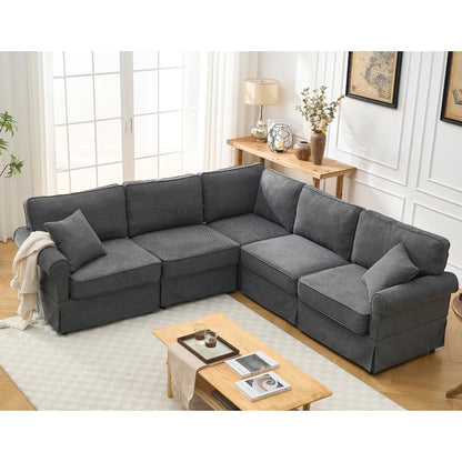 Modern L-Shaped 5-Seat Reversible Sectional Sofa Corner Couch with Rolled Arms for Living Room Apartment