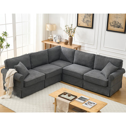 Modern L-Shaped 5-Seat Reversible Sectional Sofa Corner Couch with Rolled Arms for Living Room Apartment