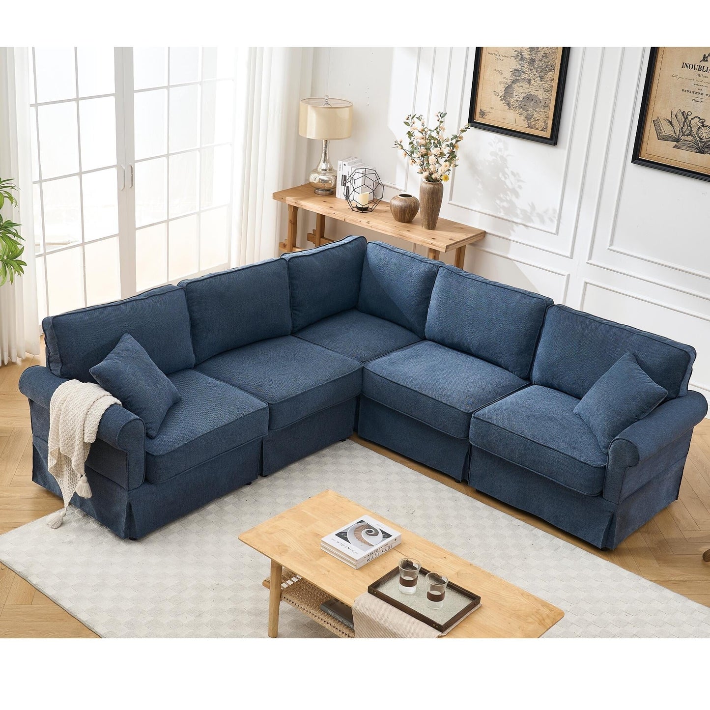 Modern L-Shaped 5-Seat Reversible Sectional Sofa Corner Couch with Rolled Arms for Living Room Apartment