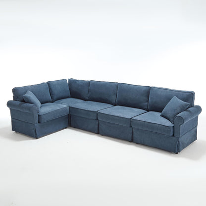 Modern L-Shaped 5-Seat Reversible Sectional Sofa Corner Couch with Rolled Arms for Living Room Apartment