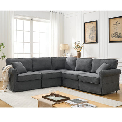 Modern L-Shaped 5-Seat Reversible Sectional Sofa Corner Couch with Rolled Arms for Living Room Apartment