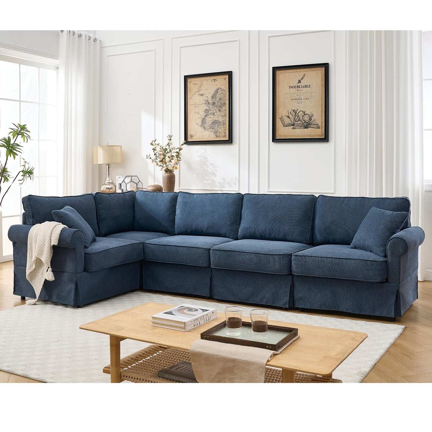 Modern L-Shaped 5-Seat Reversible Sectional Sofa Corner Couch with Rolled Arms for Living Room Apartment
