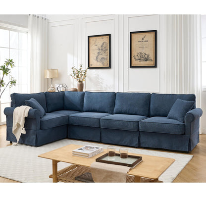 Modern L-Shaped 5-Seat Reversible Sectional Sofa Corner Couch with Rolled Arms for Living Room Apartment