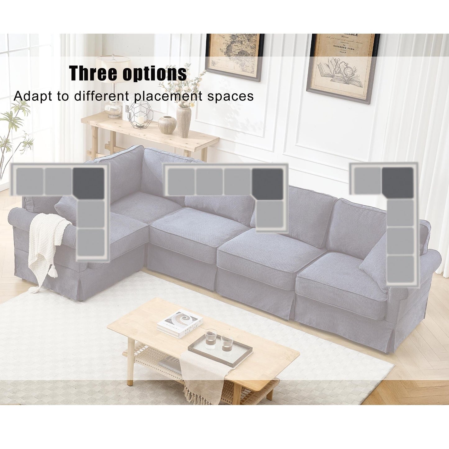 Modern L-Shaped 5-Seat Reversible Sectional Sofa Corner Couch with Rolled Arms for Living Room Apartment