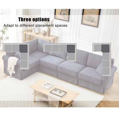 Modern L-Shaped 5-Seat Reversible Sectional Sofa Corner Couch with Rolled Arms for Living Room Apartment