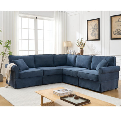 Modern L-Shaped 5-Seat Reversible Sectional Sofa Corner Couch with Rolled Arms for Living Room Apartment